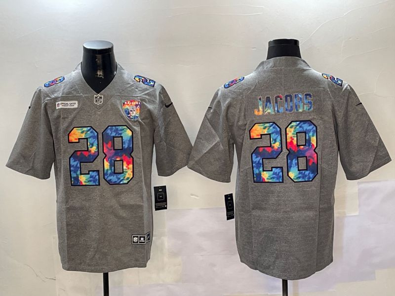 Men Oakland Raiders #28 Jacobs Grey Throwback Rainbow 2024 Nike Limited NFL Jersey style 1->new york jets->NFL Jersey